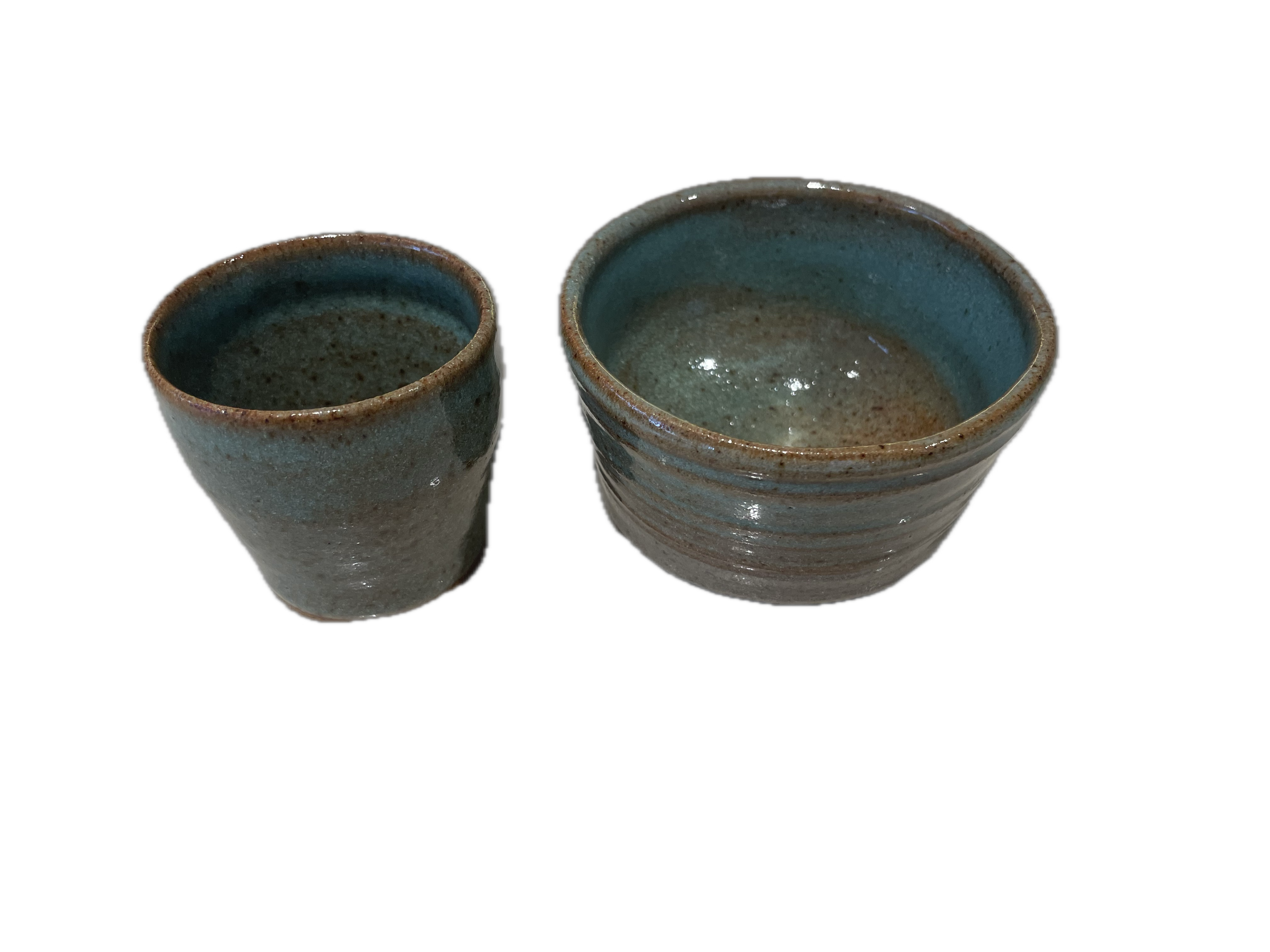 Teal cup and bowl pair